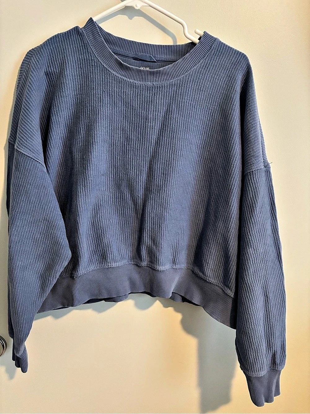 aerie Ribbed Crewneck Pullover Sweater Blue Medium